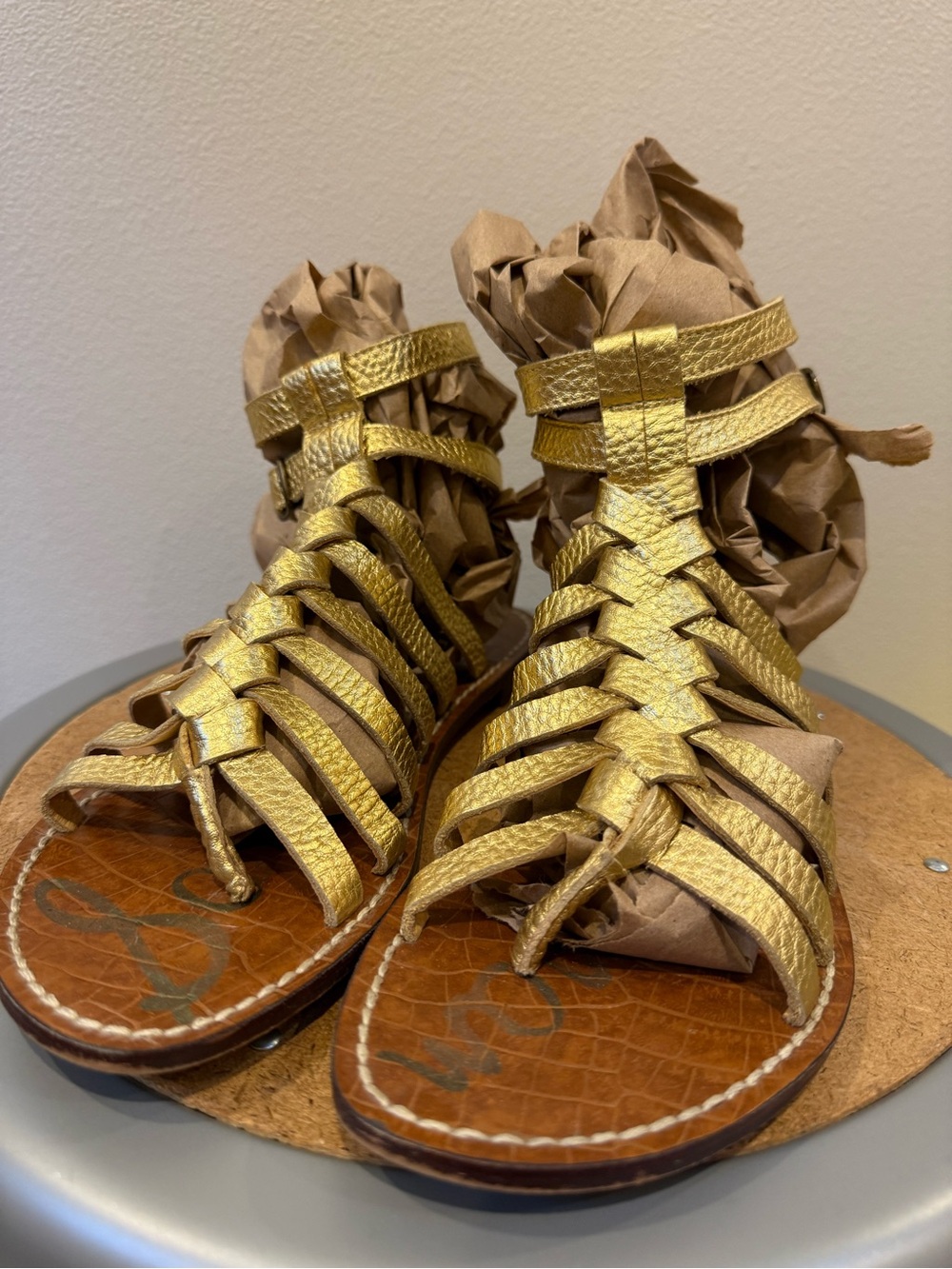 Sam Edelman Gold Greco Leather Gladiator Sandals